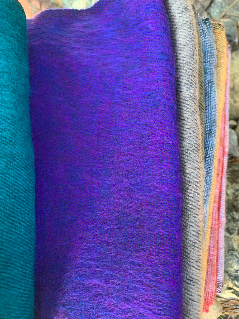 Colorful purple handwoven scarf made from Himalayan yak wool