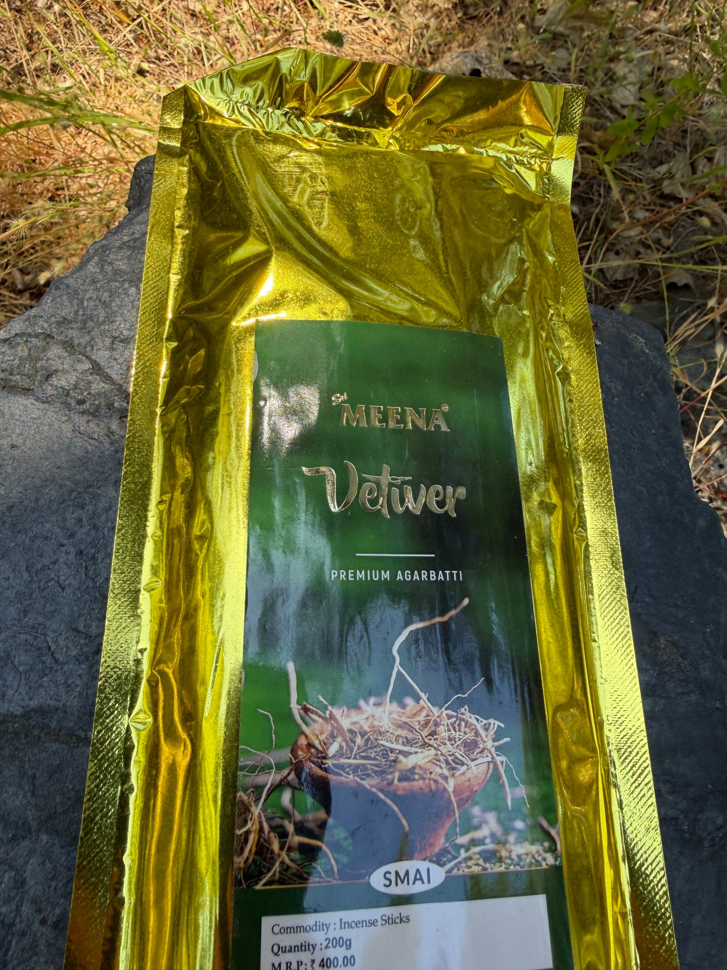 Meena Vetiver Incense Sticks - 200g Foil Pack