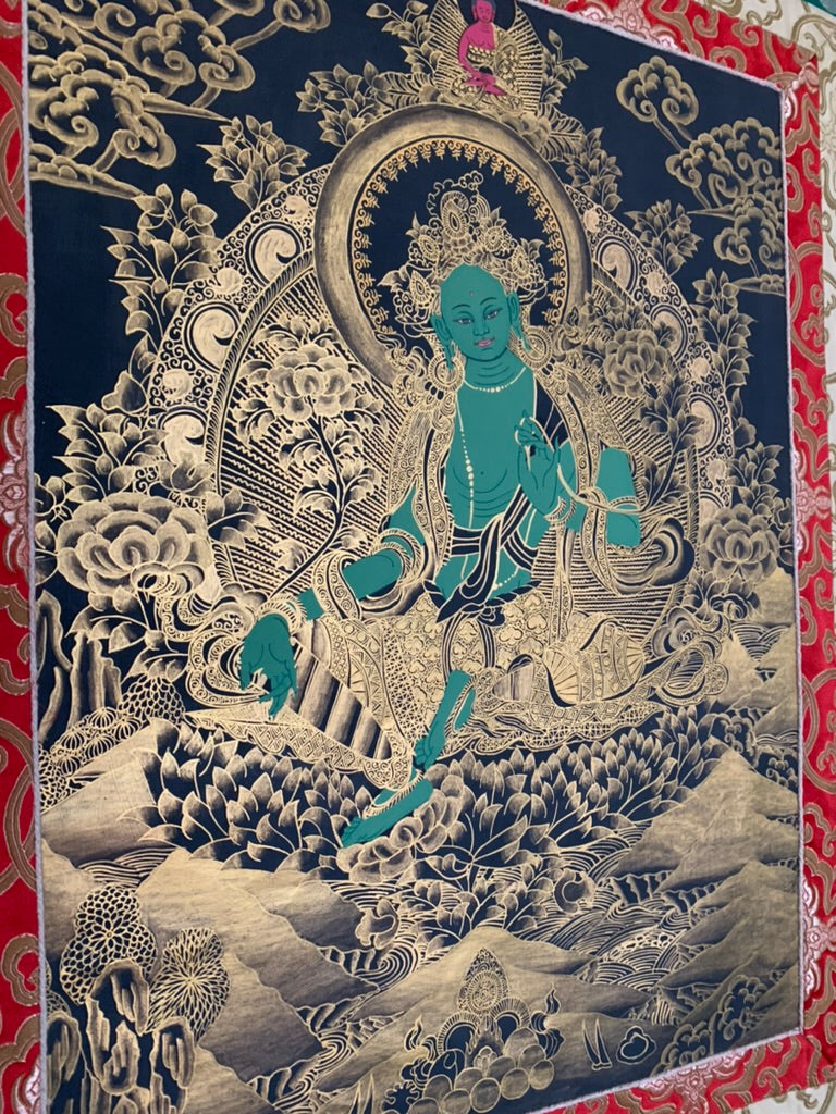 Green Tara Golden Aura Thangka