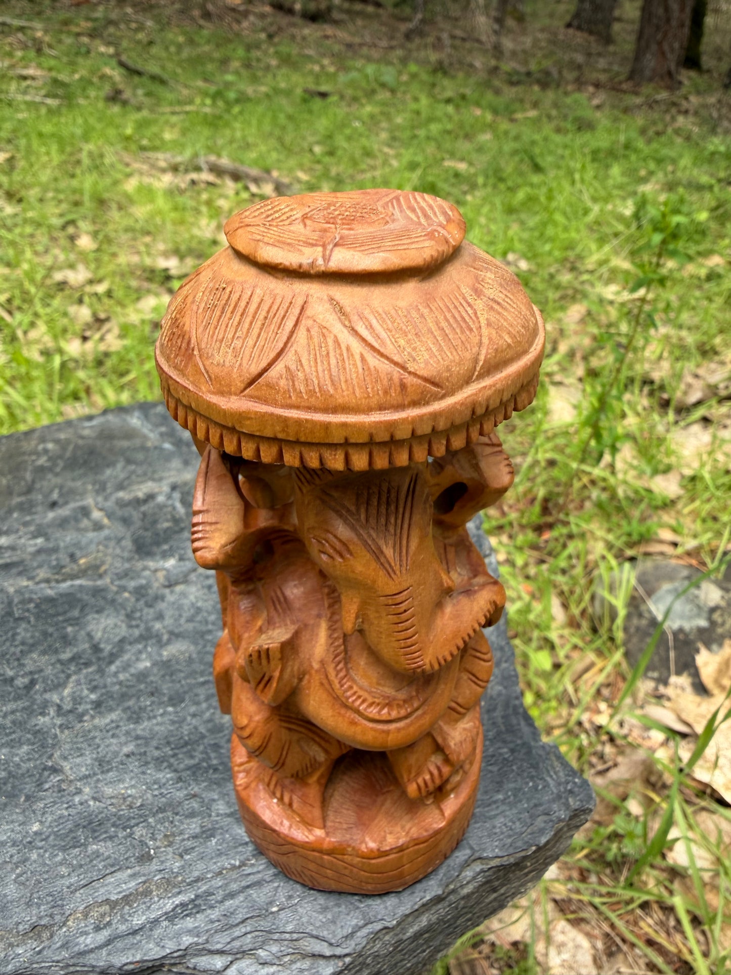 Lord Ganesha Under Chhatri - Handcrafted Kadamba Wood Ganesh Statue