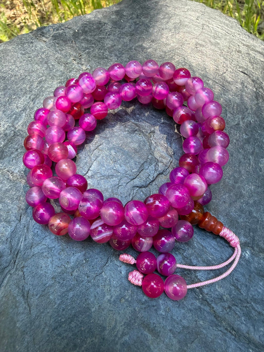 pink agate mala necklace from the himalayas