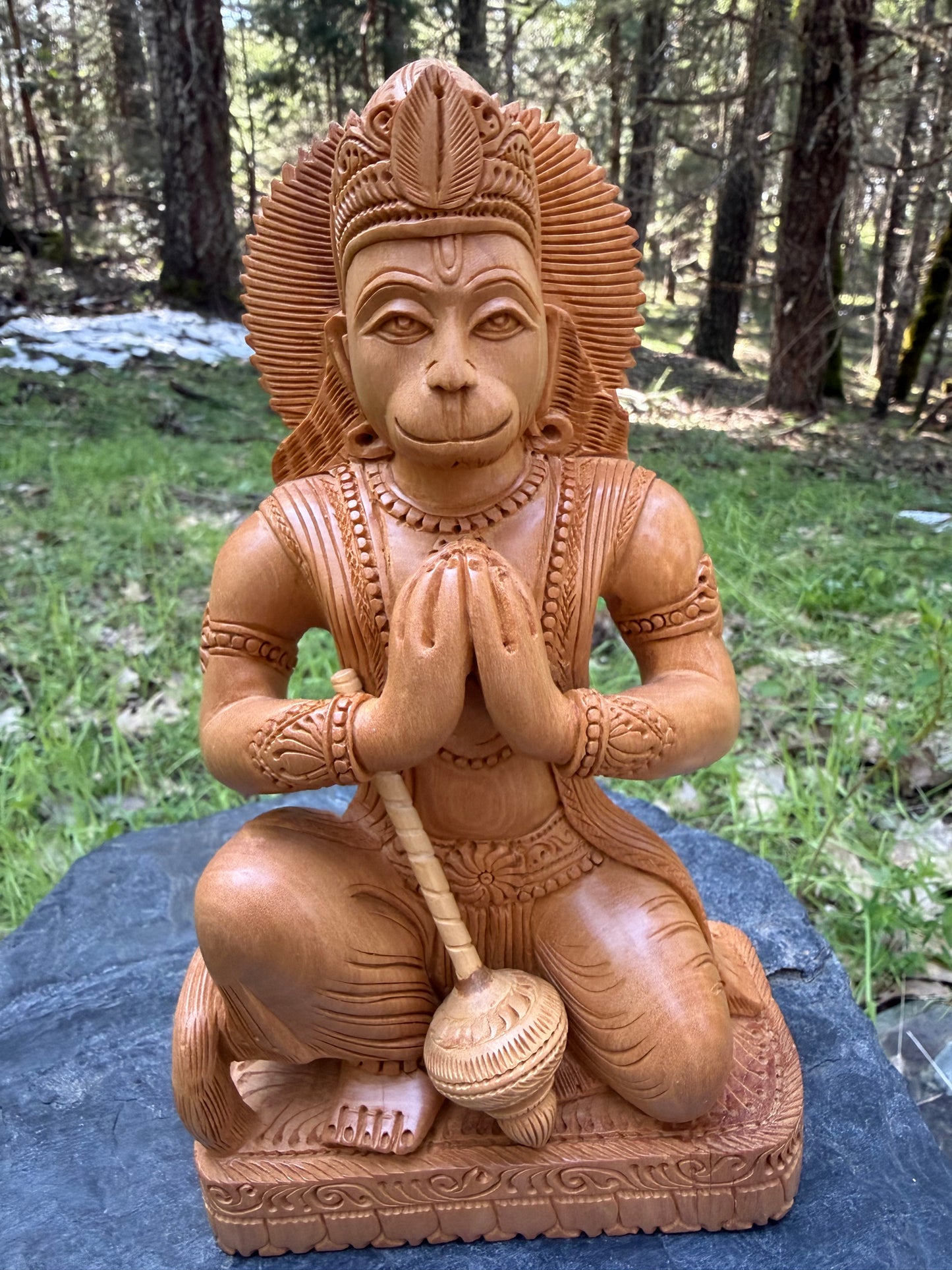 Lord Hanuman Statue - Abhayamudra Bajrangbali Kadamba Wood Sculpture