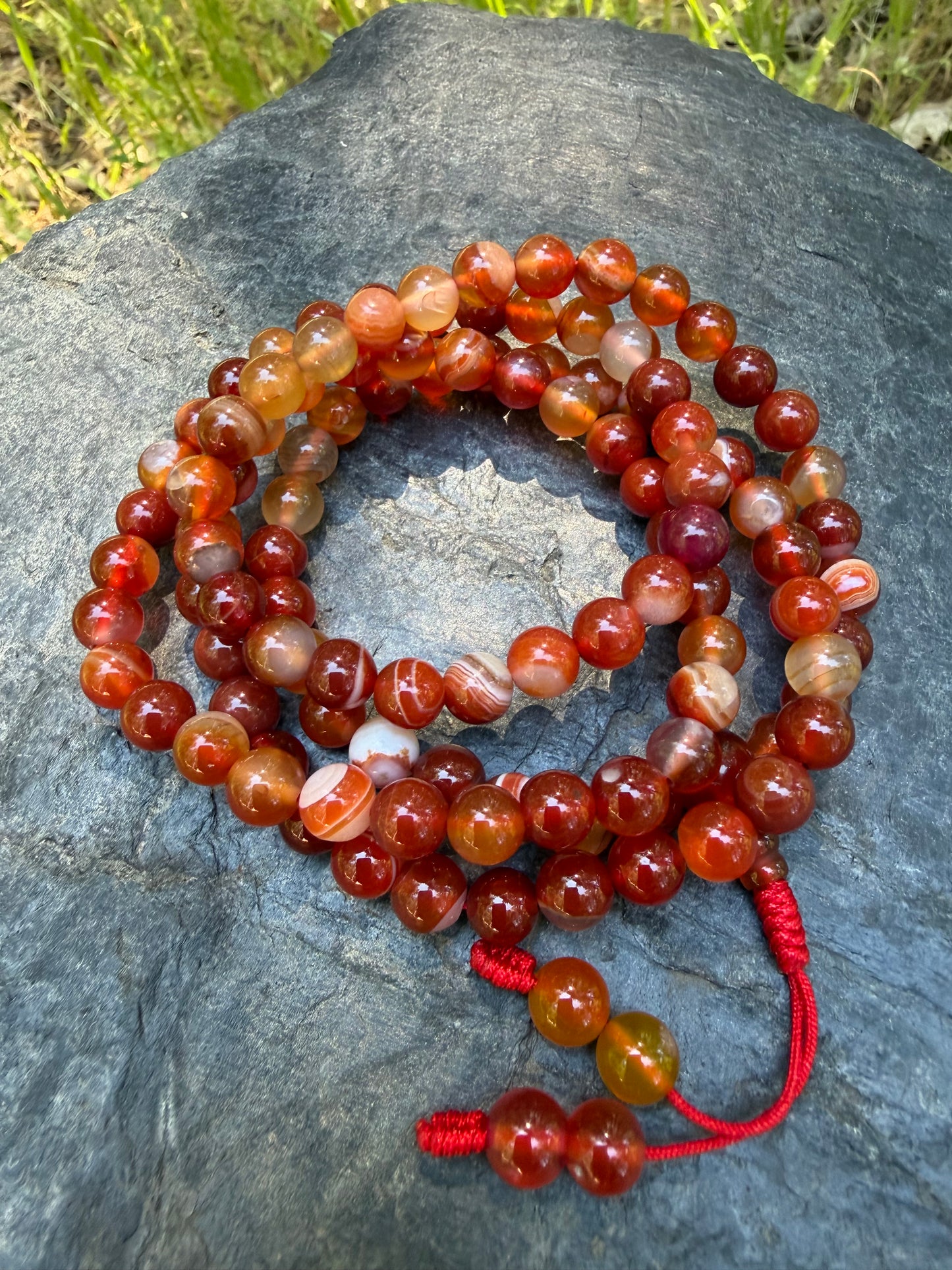 Red Agate Gemstone Necklace Mala