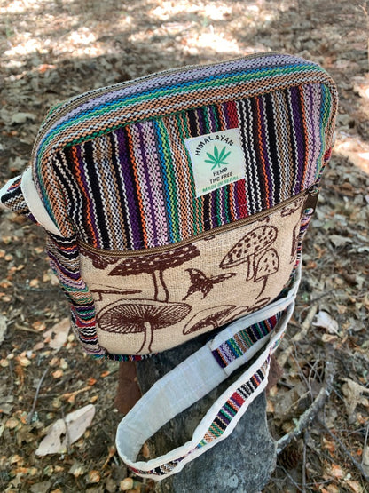 Hemp Shoulder Bag Purse with Mushroom print
