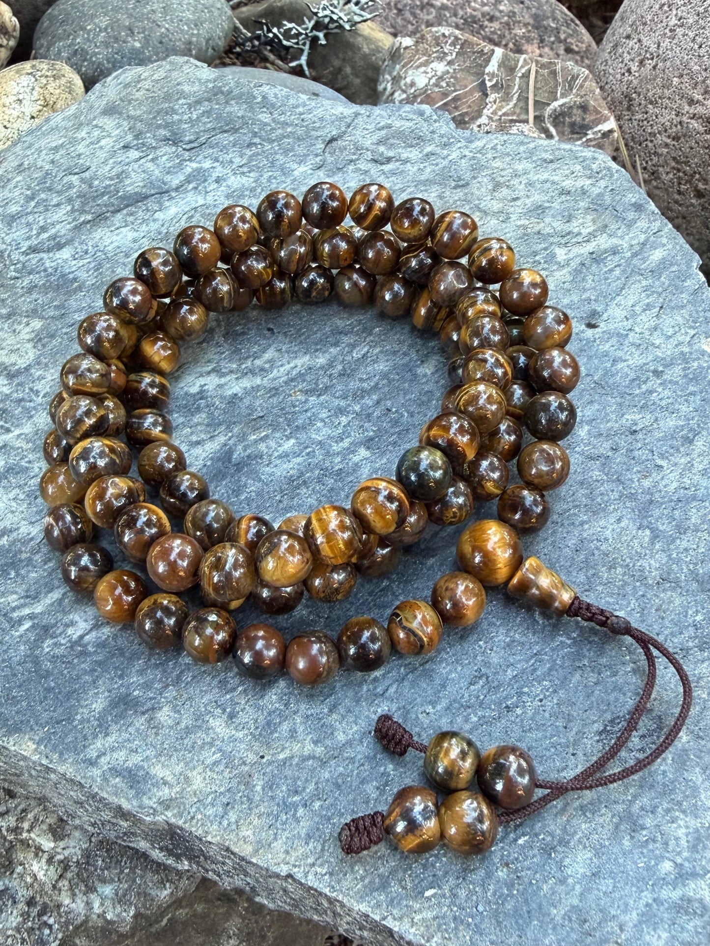 108 Tiger Eye Mala Beads – Himalayan Japa Meditation & Grounding Mala