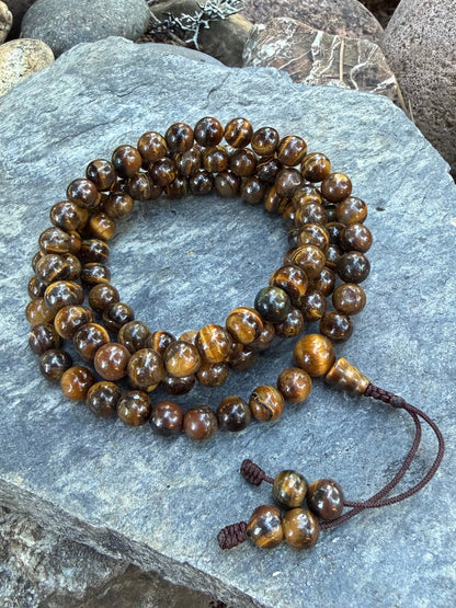 108 Tiger Eye Mala Beads – Himalayan Japa Meditation & Grounding Mala