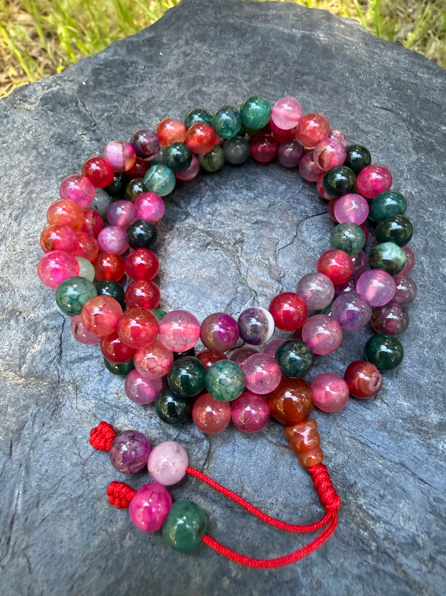 Watermelon Agate Gemstone Necklace Mala