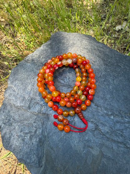 Orange Agate Gemstone Necklace Mala