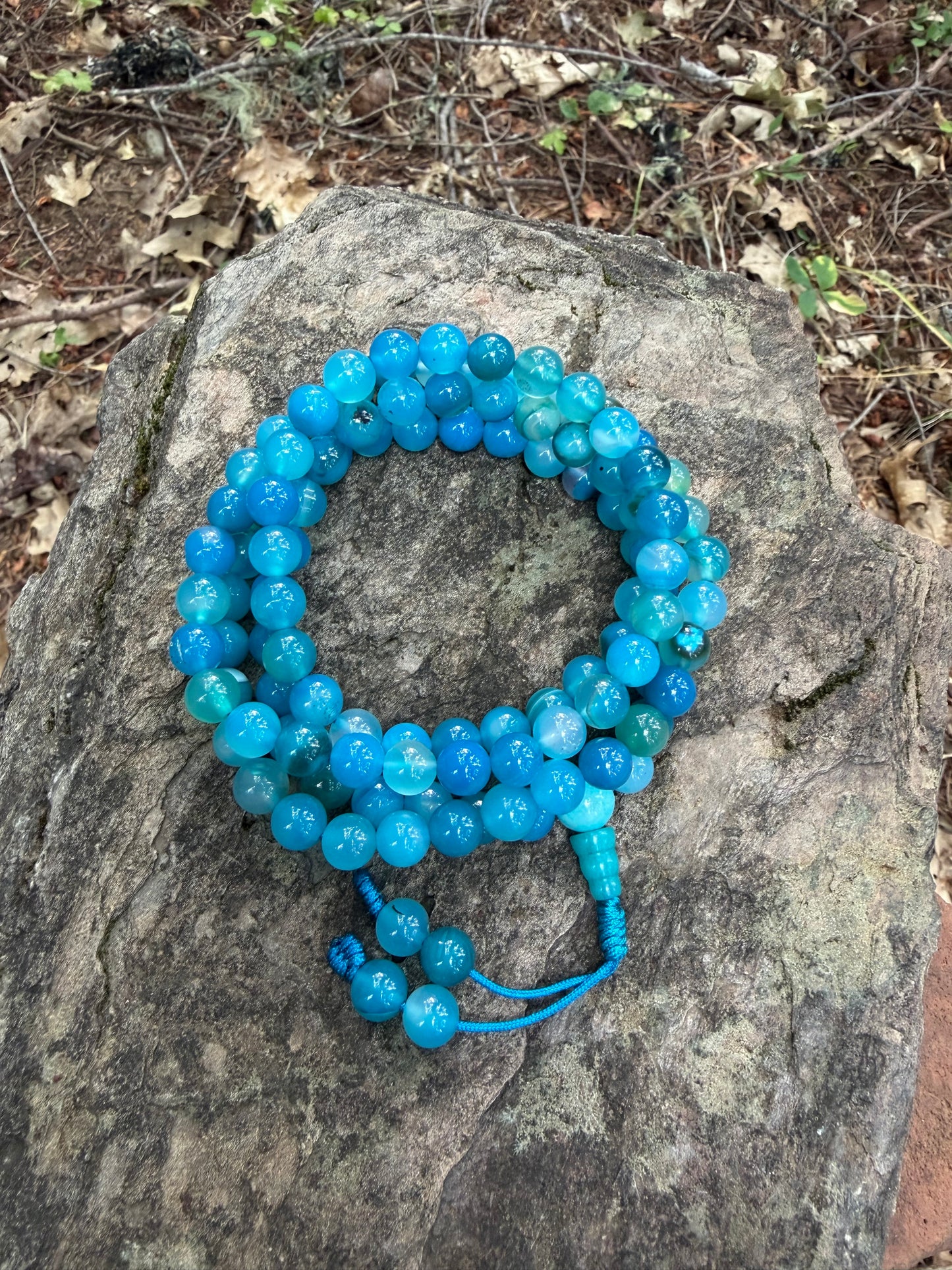 Blue Agate Gemstone Necklace Mala