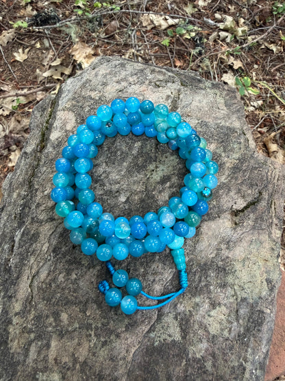 Blue Agate Gemstone Necklace Mala