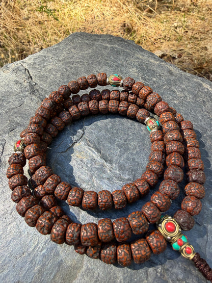 Aged Rudraksha Seed Mala Necklace