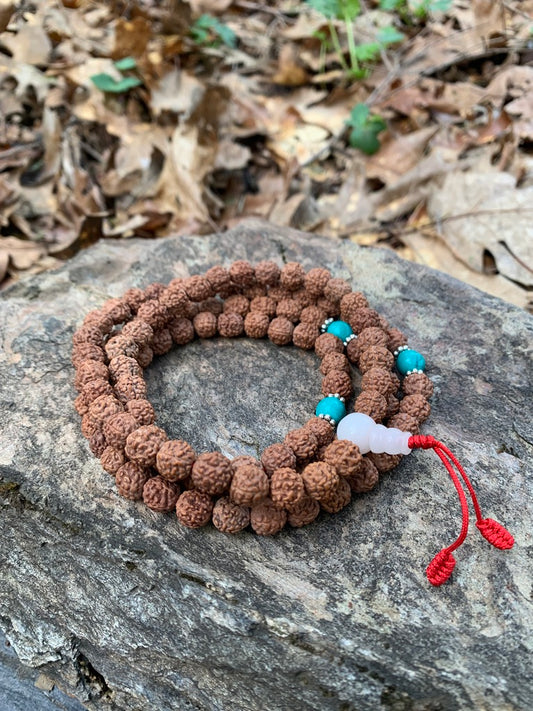 Rudraksha Seed Mala with Turquoise and Moonstone