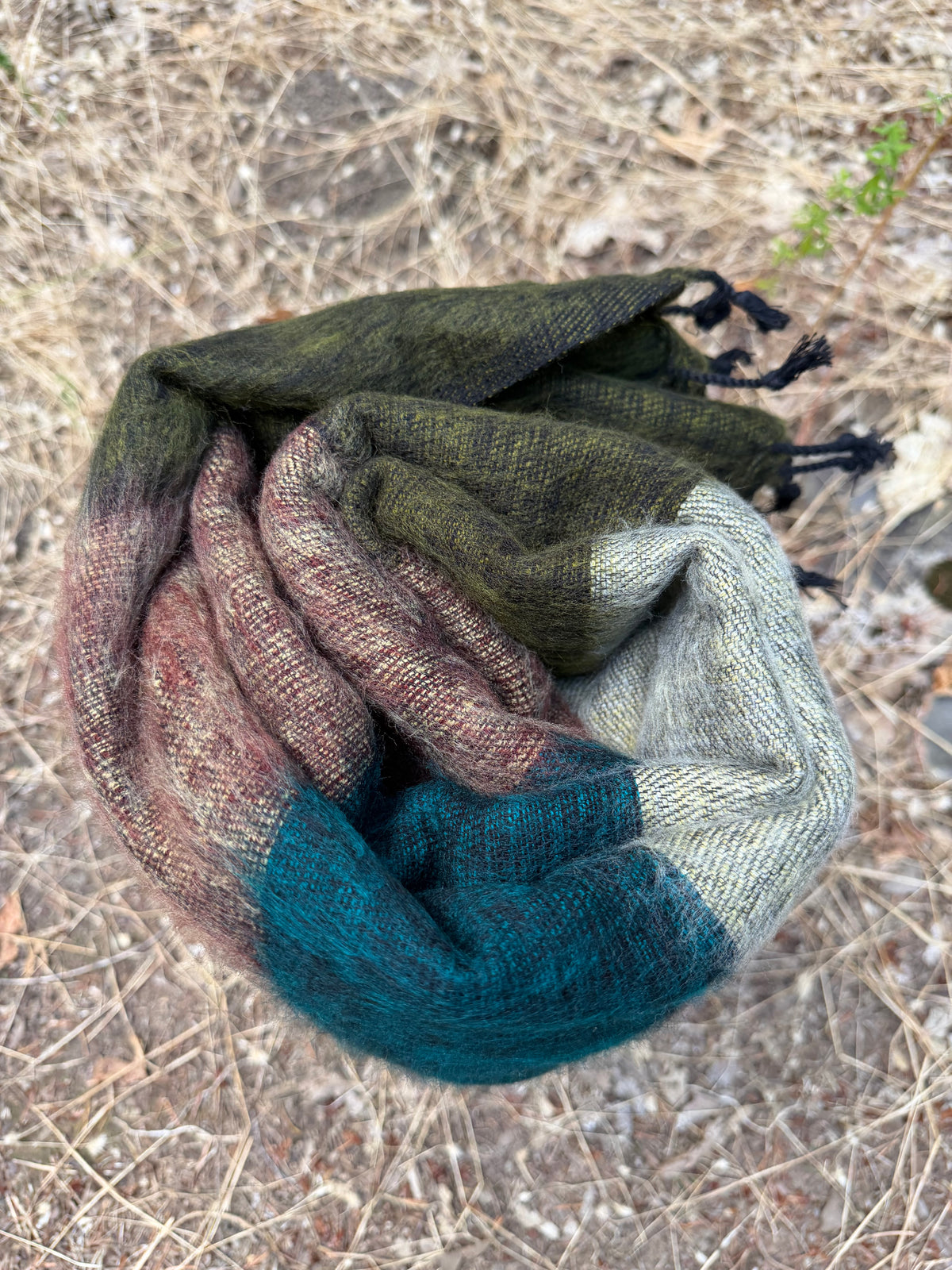 Handmade Oversized Himalayan Yak Wool Scarf from Nepal - Striped