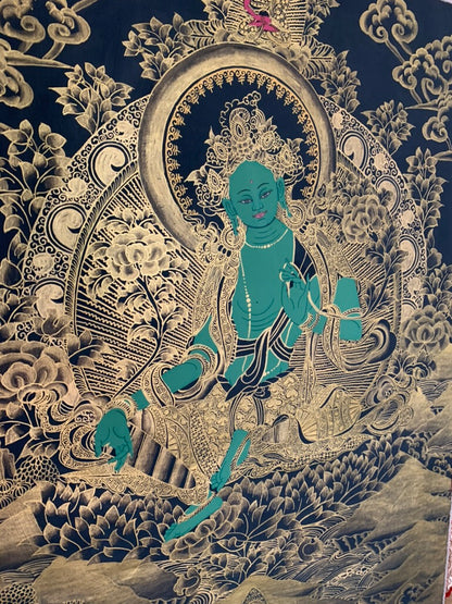 Green Tara Golden Aura Thangka