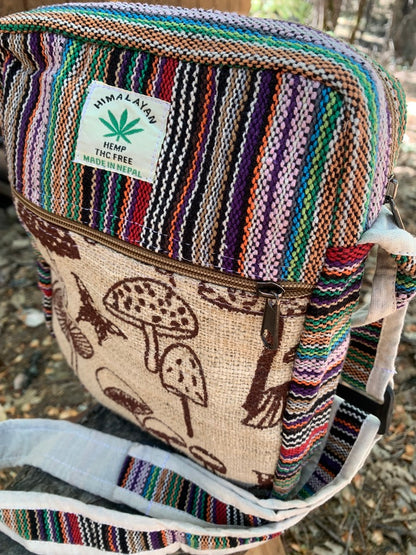 Hemp Shoulder Bag Purse with Mushroom print
