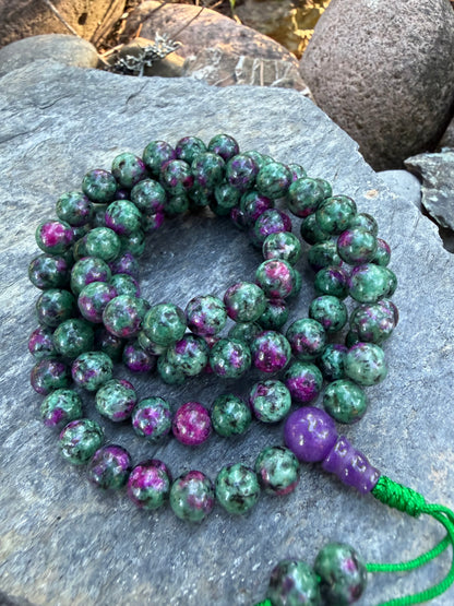 Ruby Zoisite Japa Mala Necklace