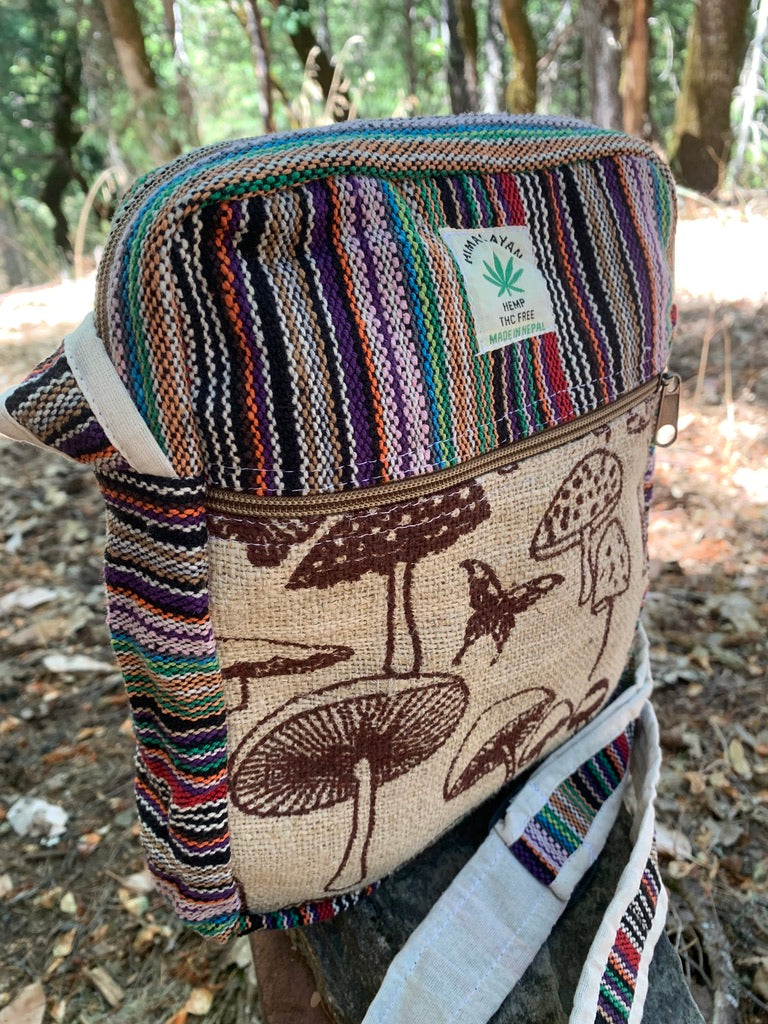 Hemp Shoulder Bag Purse with Mushroom print