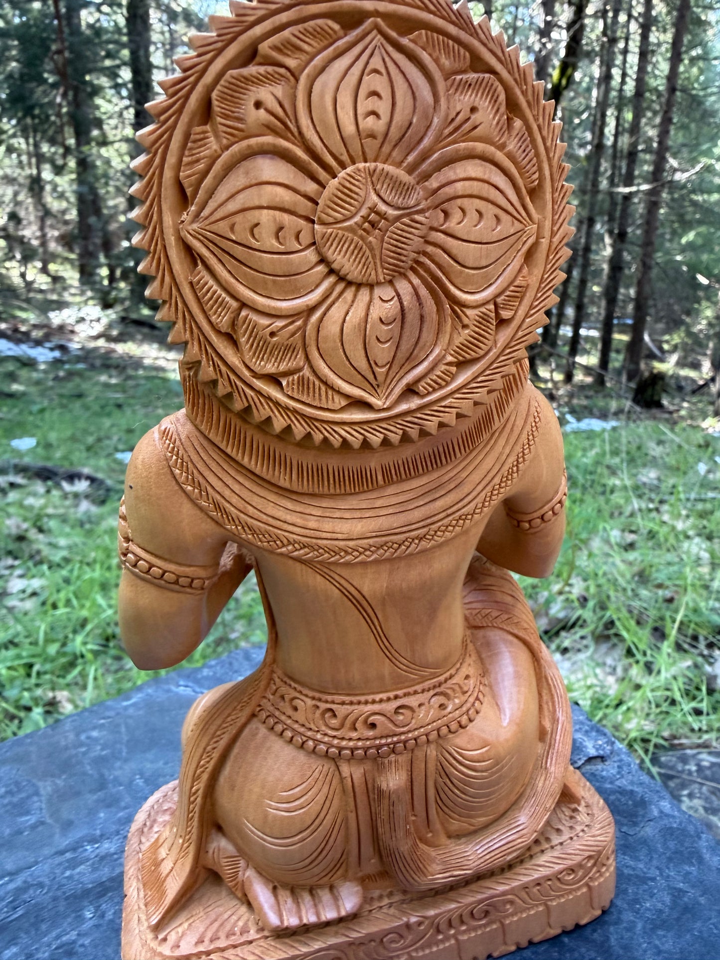 Lord Hanuman Statue - Abhayamudra Bajrangbali Kadamba Wood Sculpture