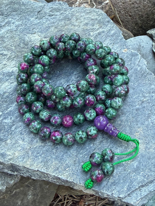 Ruby Zoisite Japa Mala Necklace
