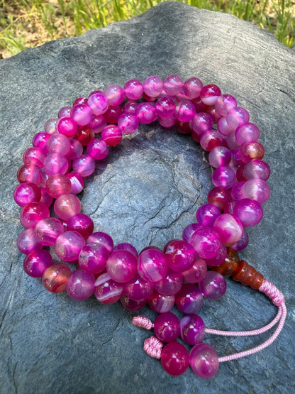 Pink Agate Gemstone Necklace Mala