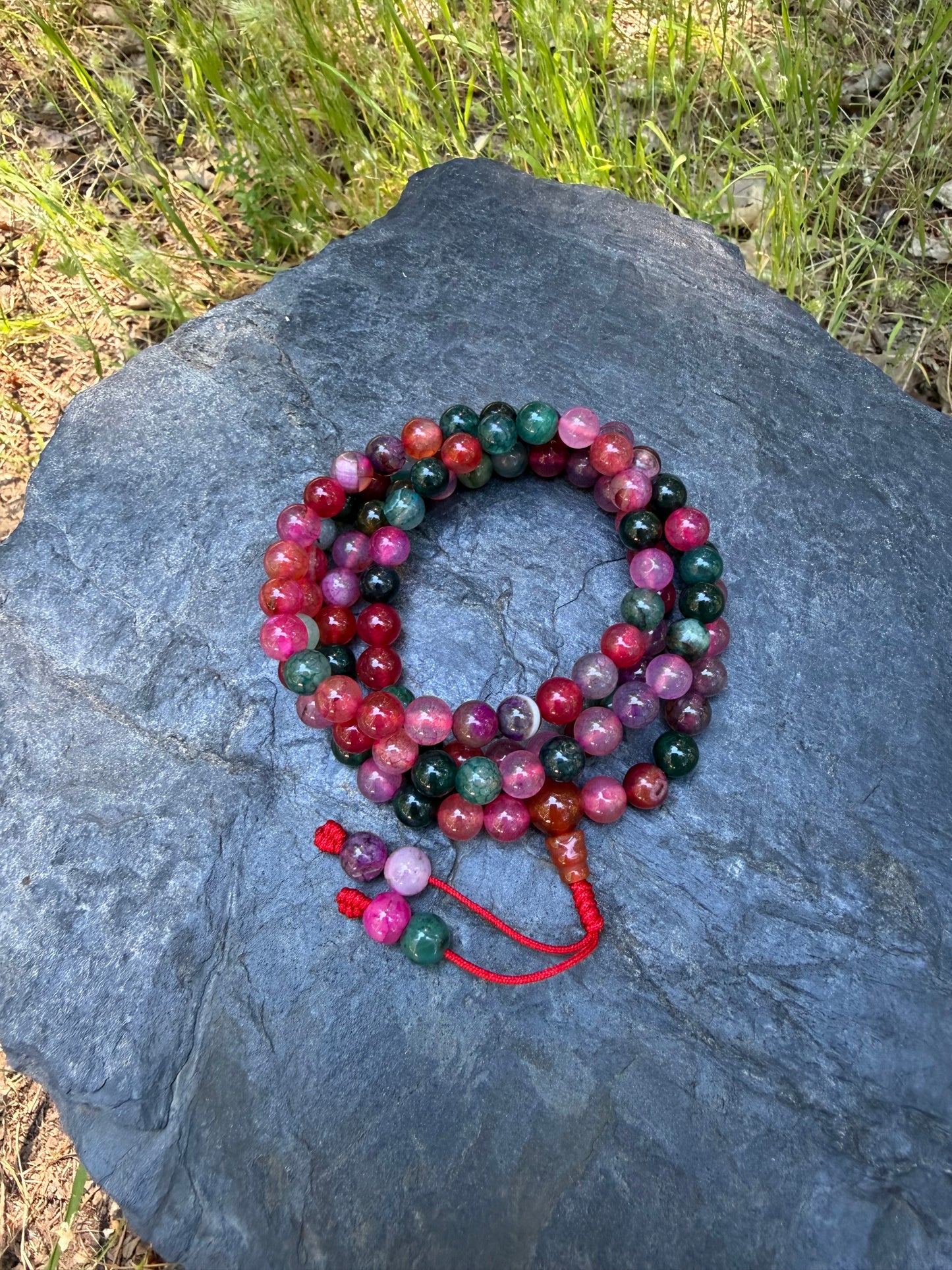 Watermelon Agate Gemstone Necklace Mala