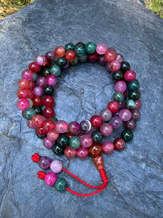 watermelon agate mala necklace