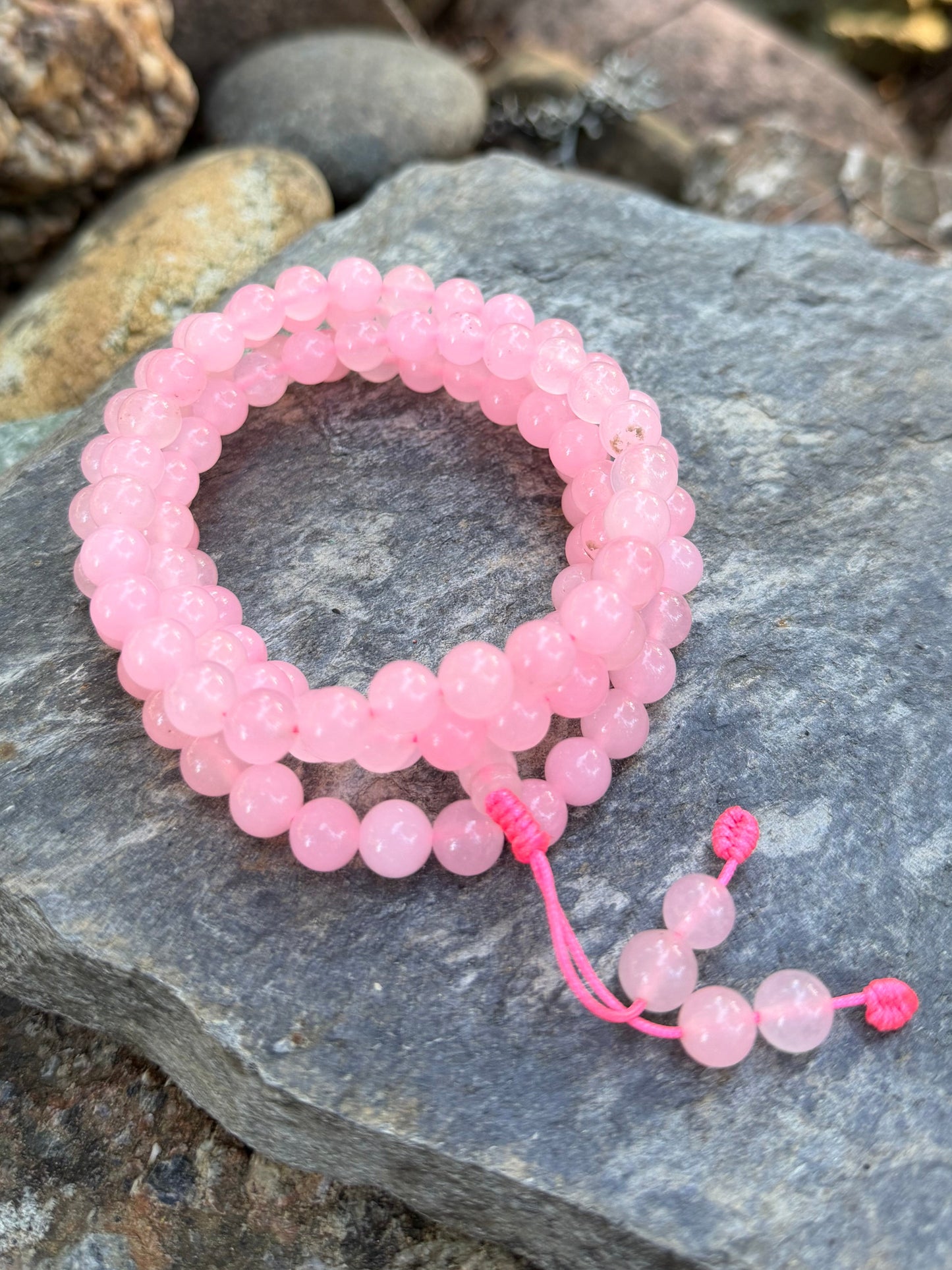 rose quartz gemstone mala necklace