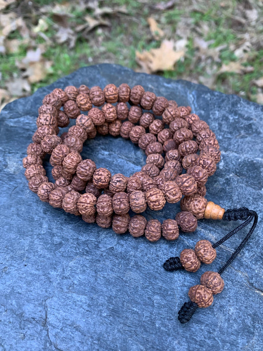 Rudraksha Mala Necklace (108 Beads) for Meditation – Handmade Prayer Beads from Nepal