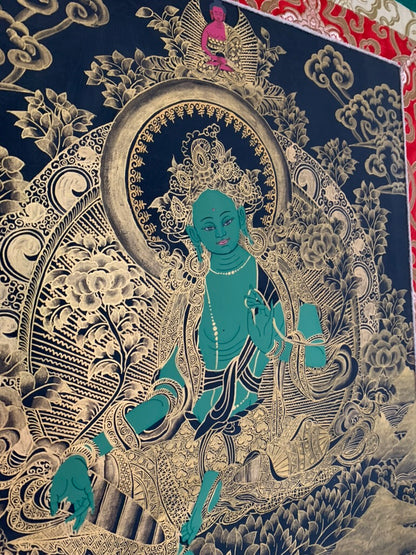 Green Tara Golden Aura Thangka