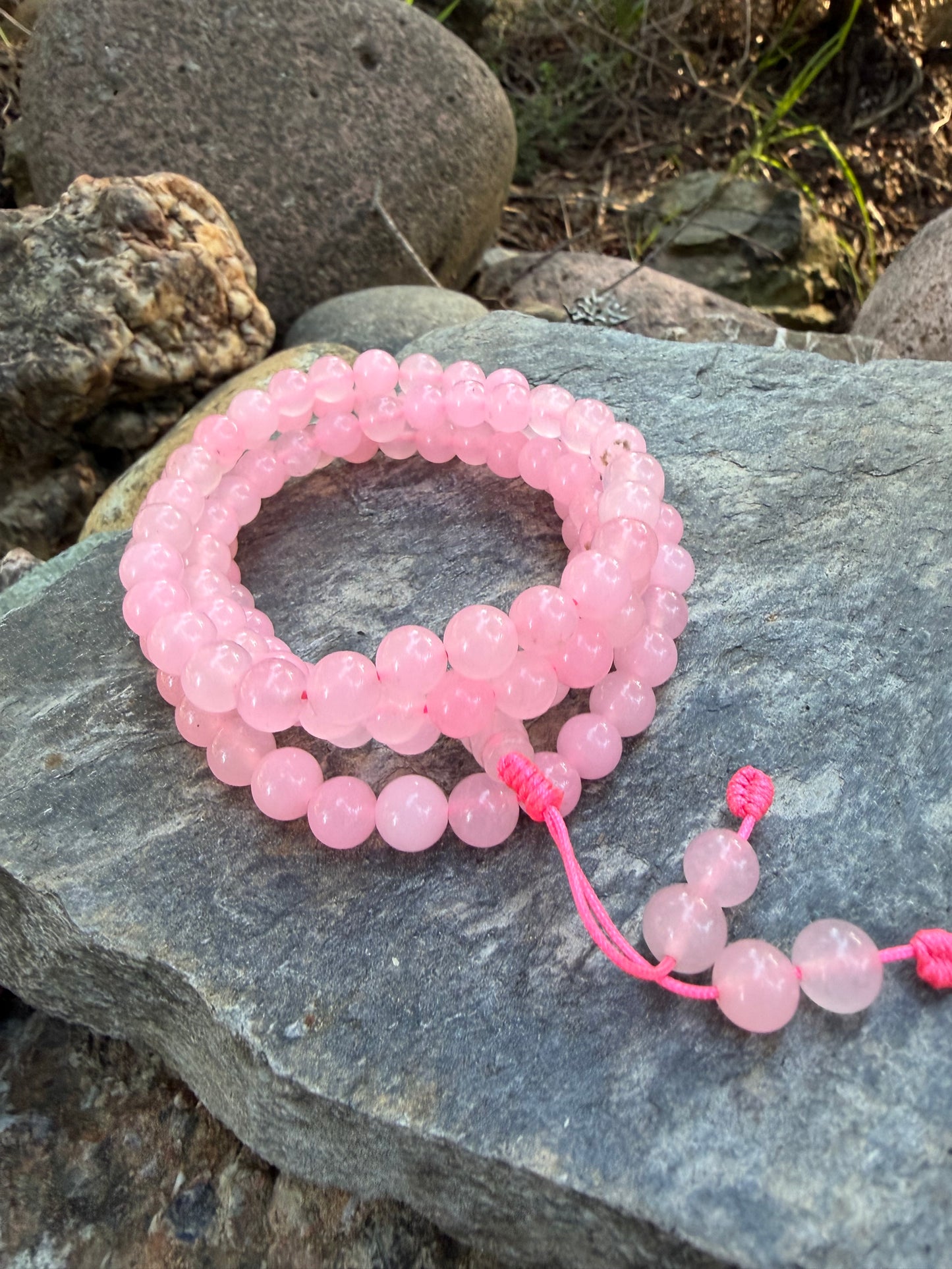 Pink Rose Quartz Japa Mala Necklace