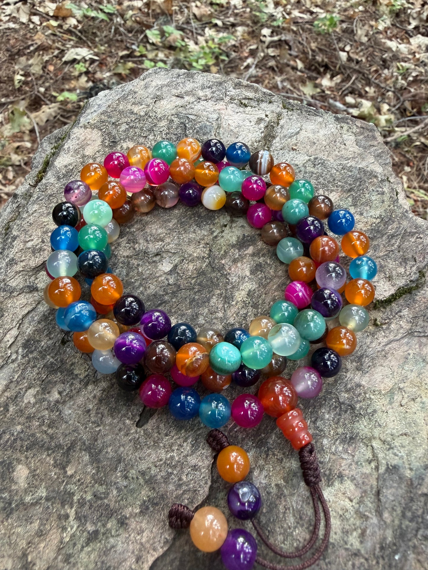 Rainbow Agate Gemstone Necklace Mala