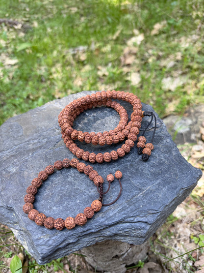 Rudraksha Seed Mala Necklace and Bracelet Set