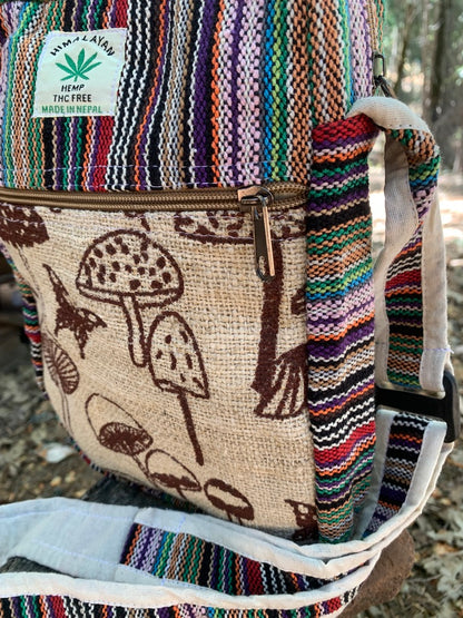 Hemp Shoulder Bag Purse with Mushroom print