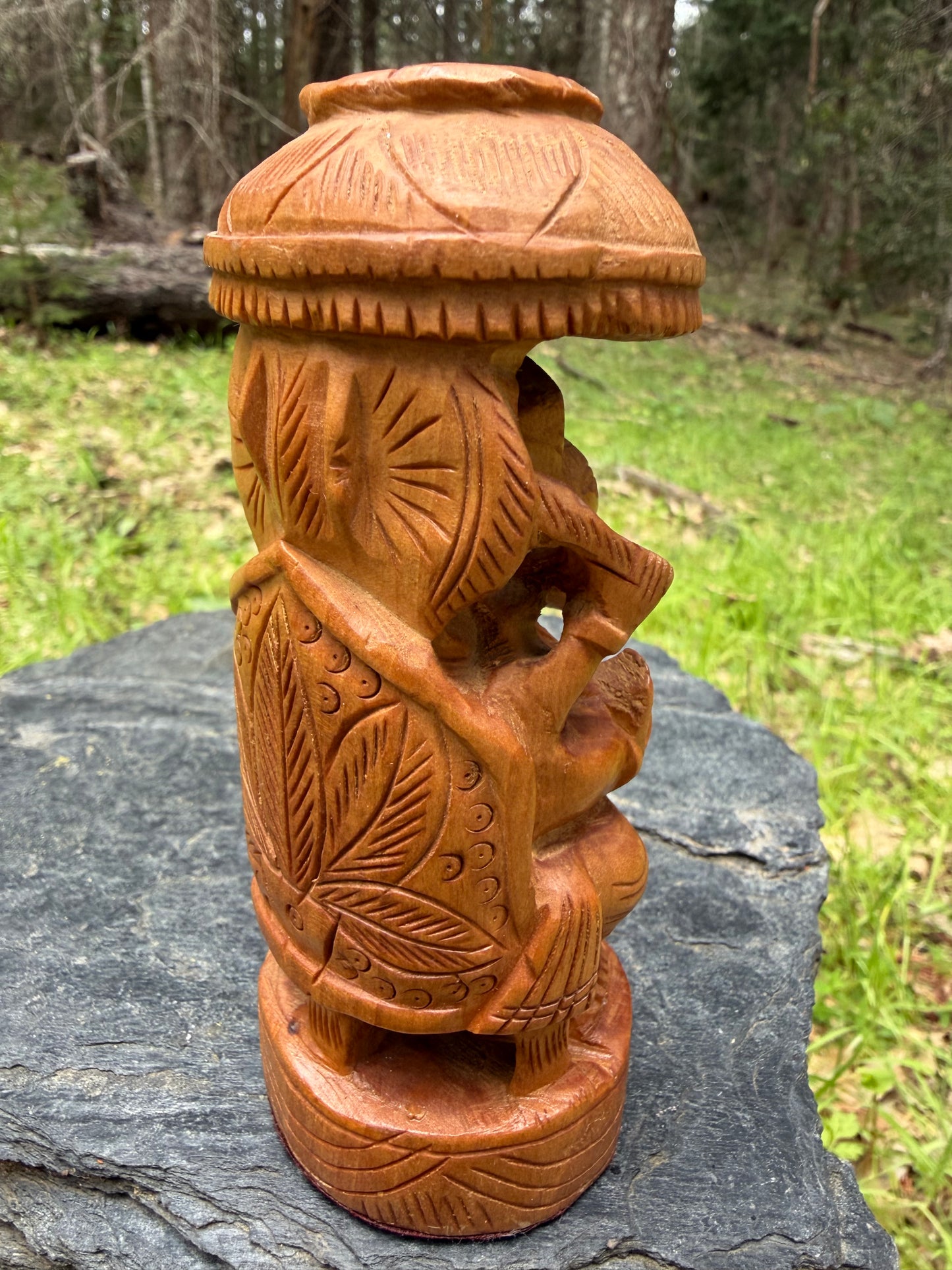 Lord Ganesha Under Chhatri - Handcrafted Kadamba Wood Ganesh Statue