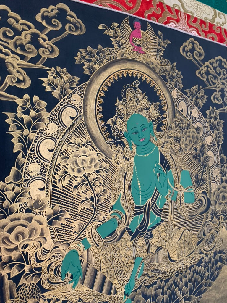Green Tara Golden Aura Thangka