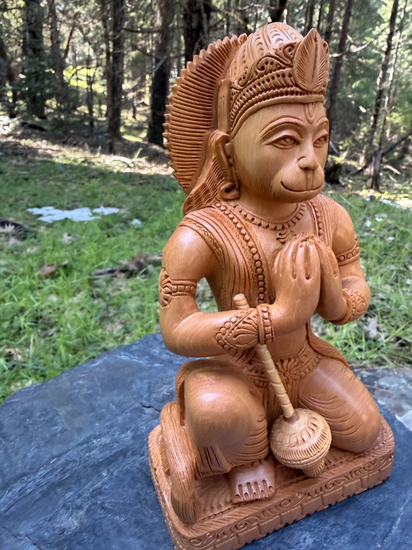 Lord Hanuman Statue - Abhayamudra Bajrangbali Kadamba Wood Sculpture