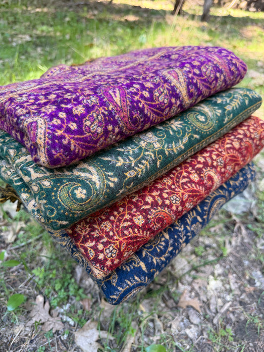 Handwoven Himalayan Yak Wool Blanket Shawl - Paisley Tribal Throw from Nepal