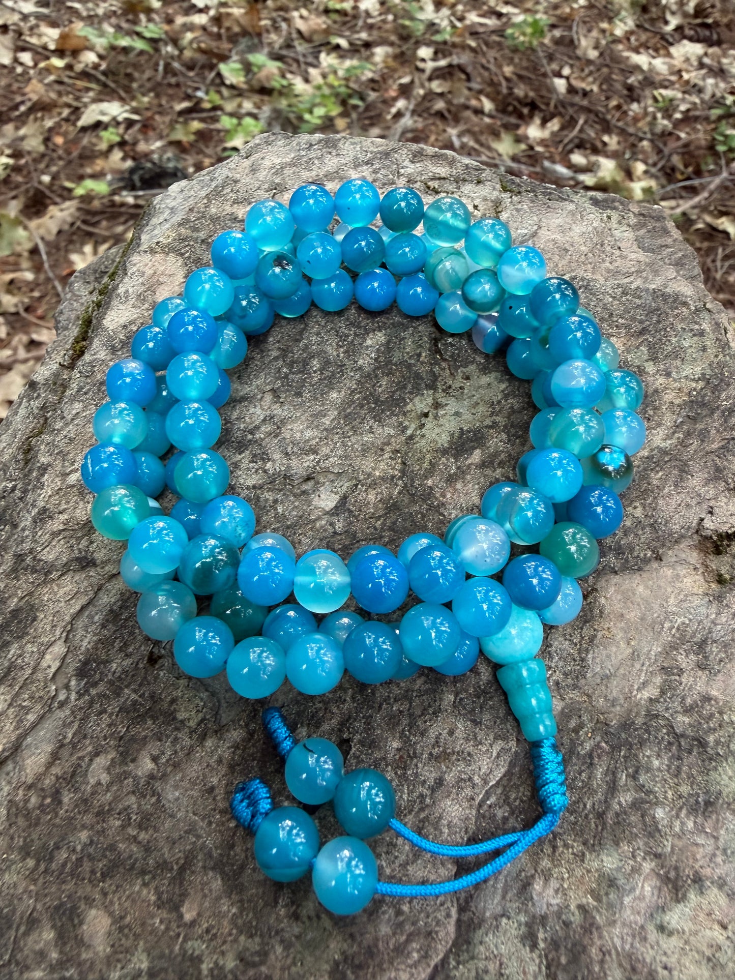 Blue Agate Gemstone Necklace Mala