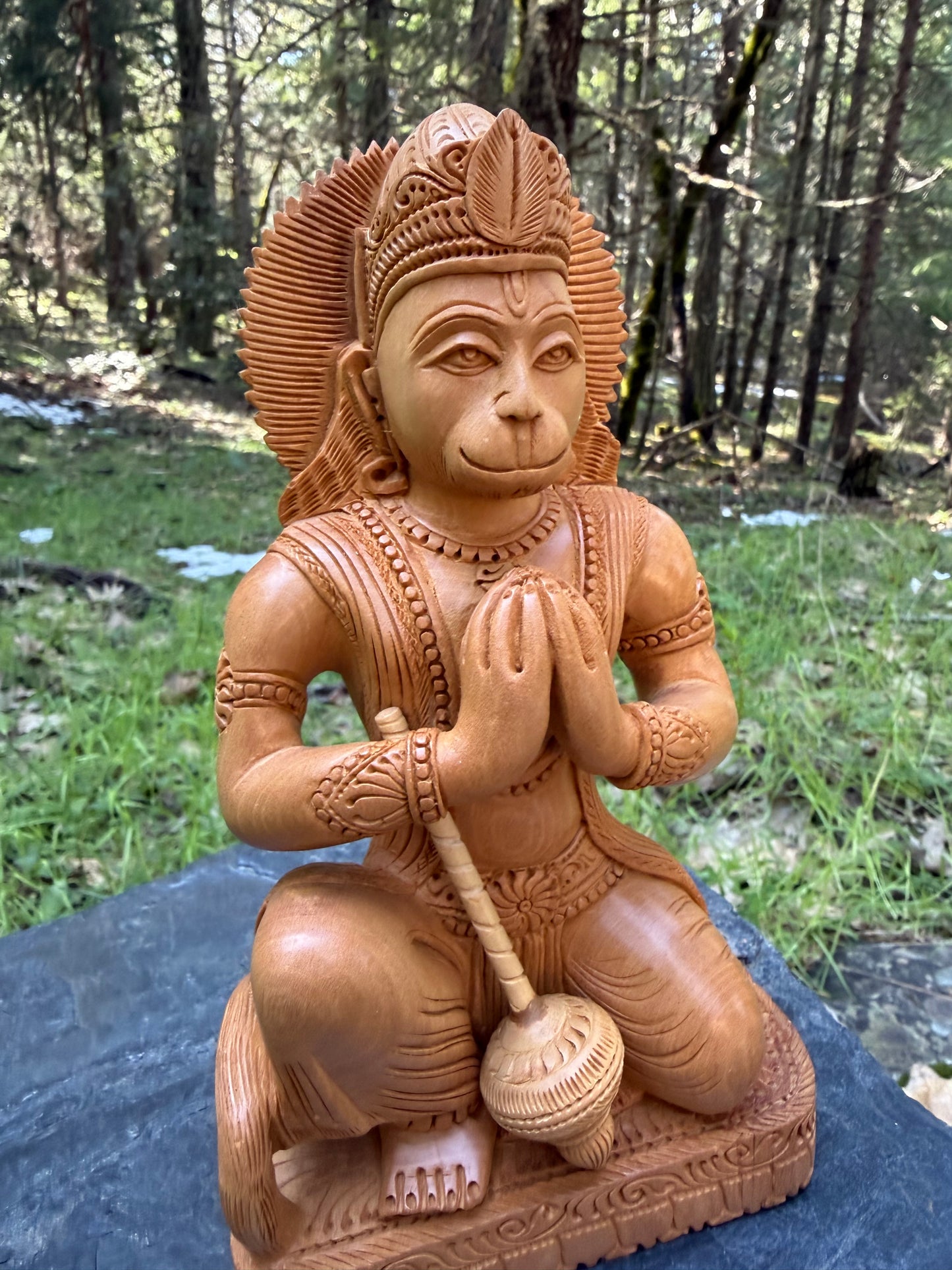 Lord Hanuman Statue - Abhayamudra Bajrangbali Kadamba Wood Sculpture