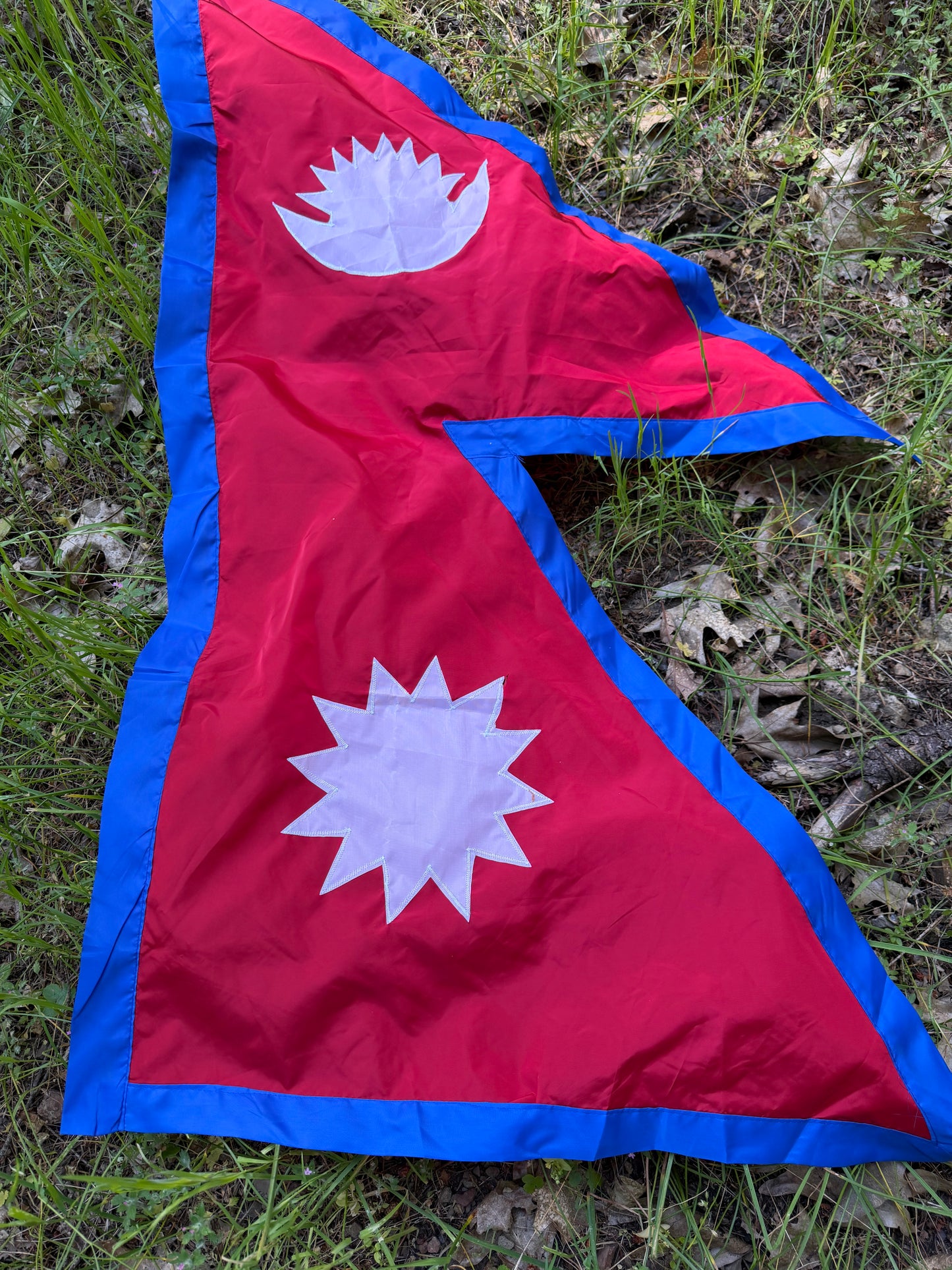 Handmade Nepal Flag - Embroidered Double-Sided Nepali National Flag | Traditional Himalayan Flag from Nepal