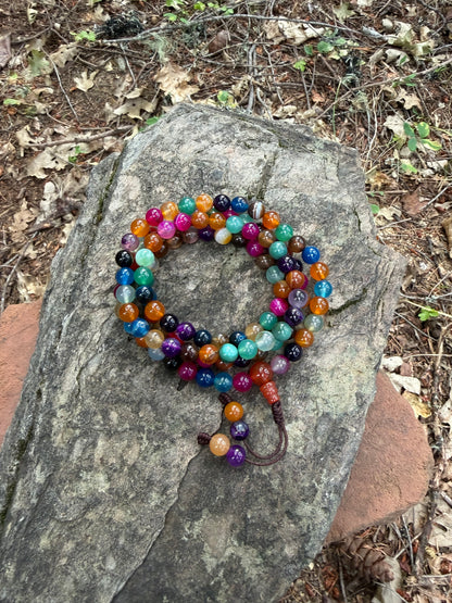 Rainbow Agate Gemstone Necklace Mala