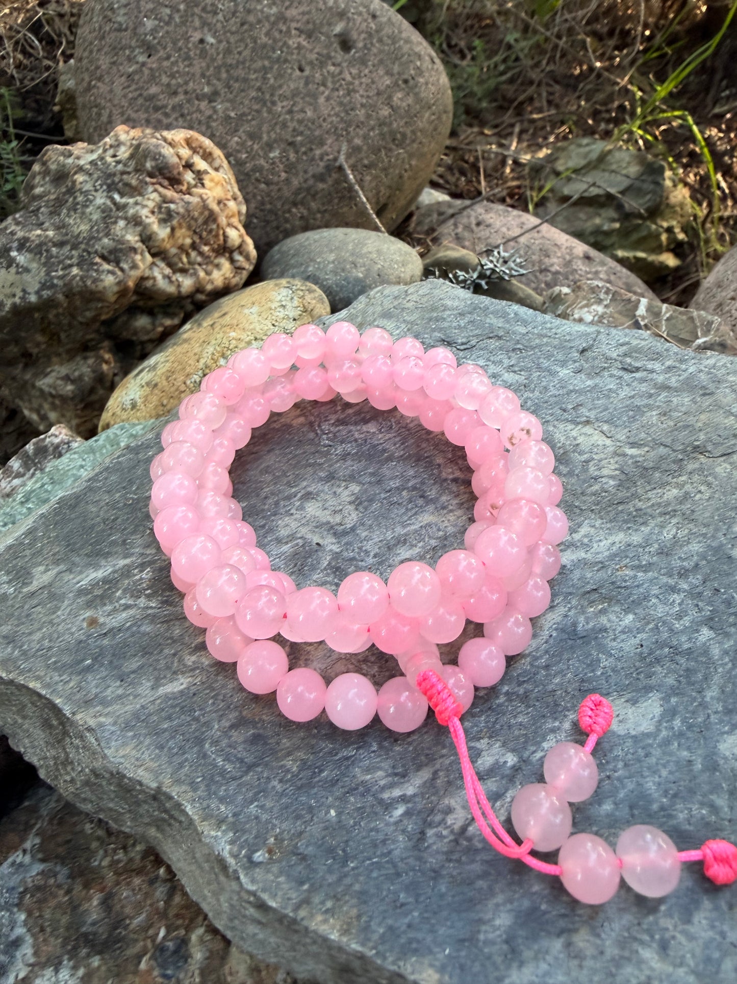 Pink Rose Quartz Japa Mala Necklace