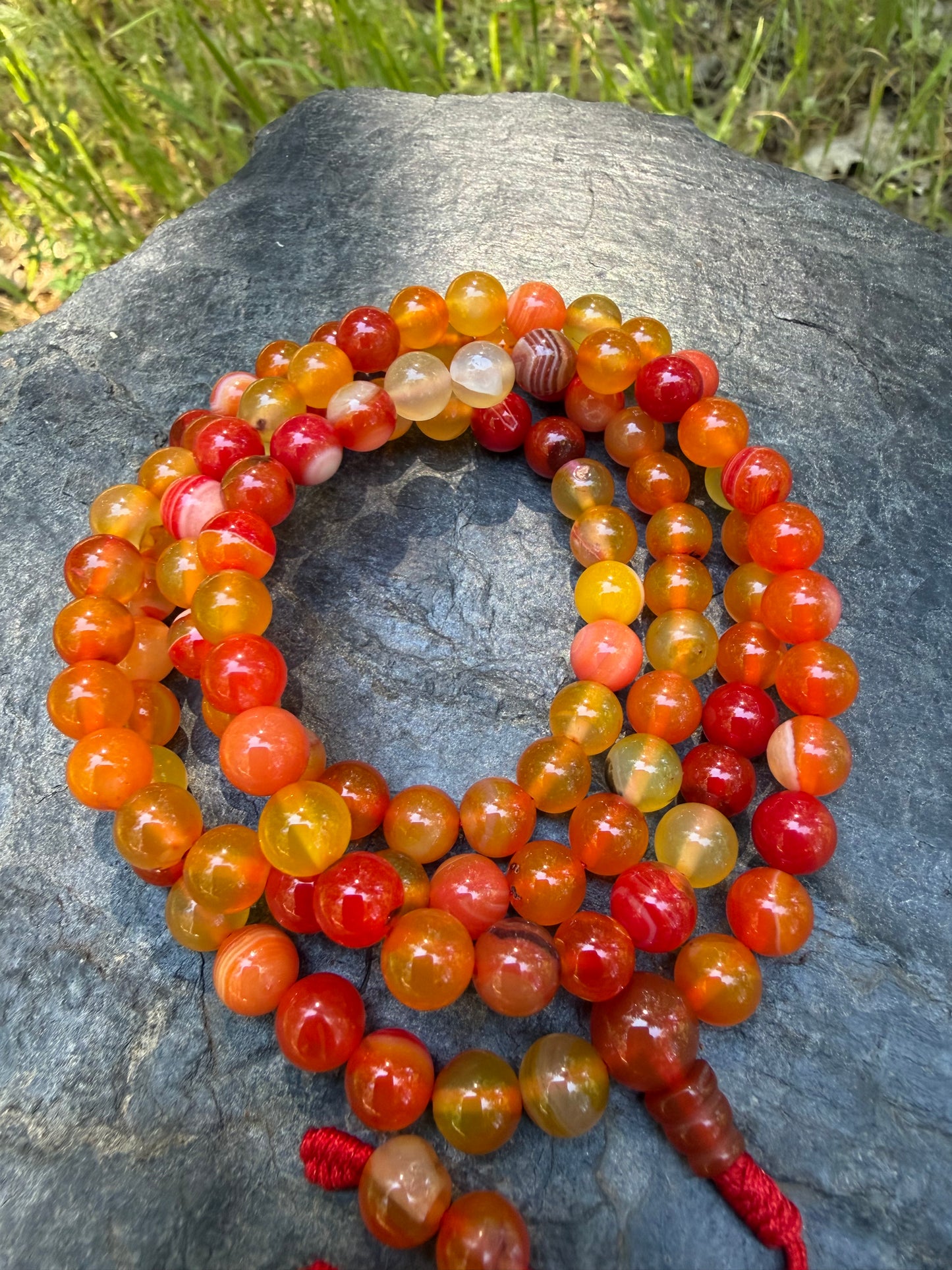 Orange Agate Gemstone Necklace Mala