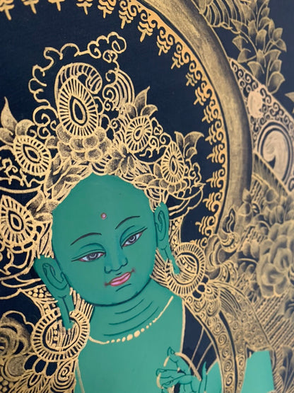 Green Tara Golden Aura Thangka