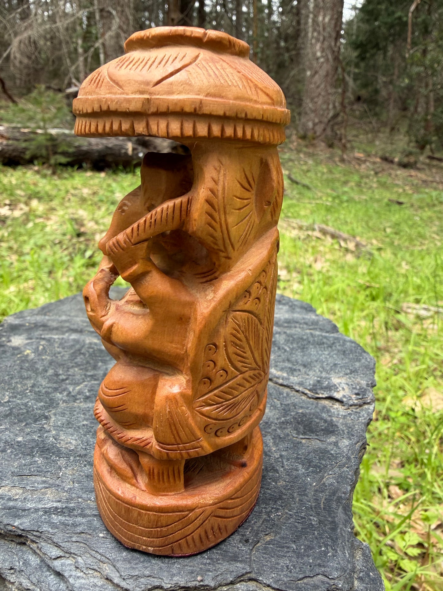 Lord Ganesha Under Chhatri - Handcrafted Kadamba Wood Ganesh Statue