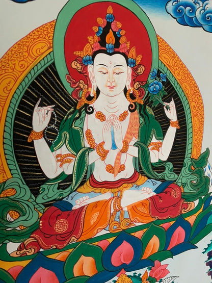 Four Armed Chenrezig Avalokiteshvara Thangka