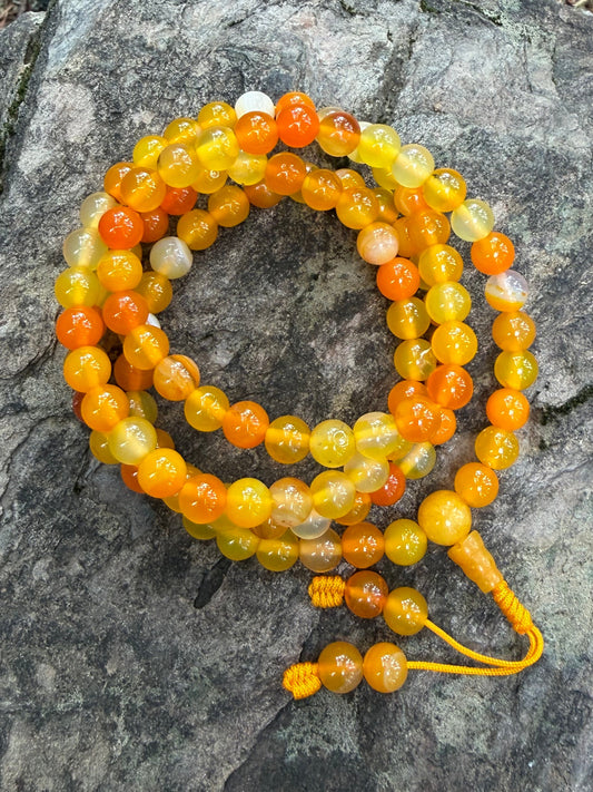 yellow agate bead mala necklace from the himalayas