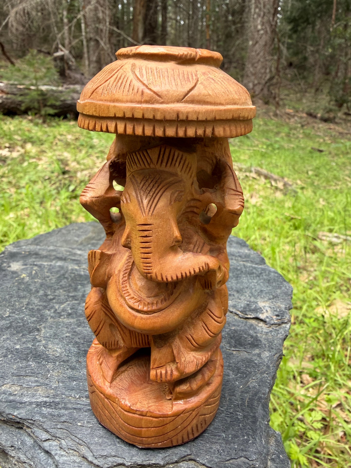 Lord Ganesha Under Chhatri - Handcrafted Kadamba Wood Ganesh Statue