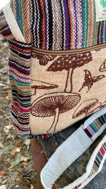 Hemp Shoulder Bag Purse with Mushroom print